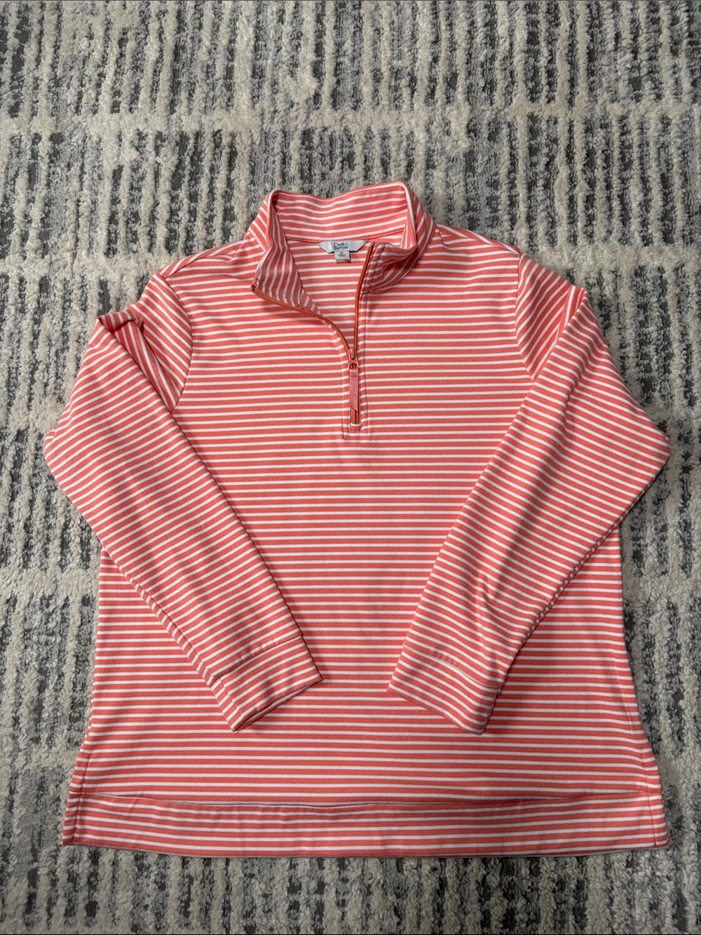 Women’s Croft & Barrow Coral and White Striped Quarter-Zip Pullover